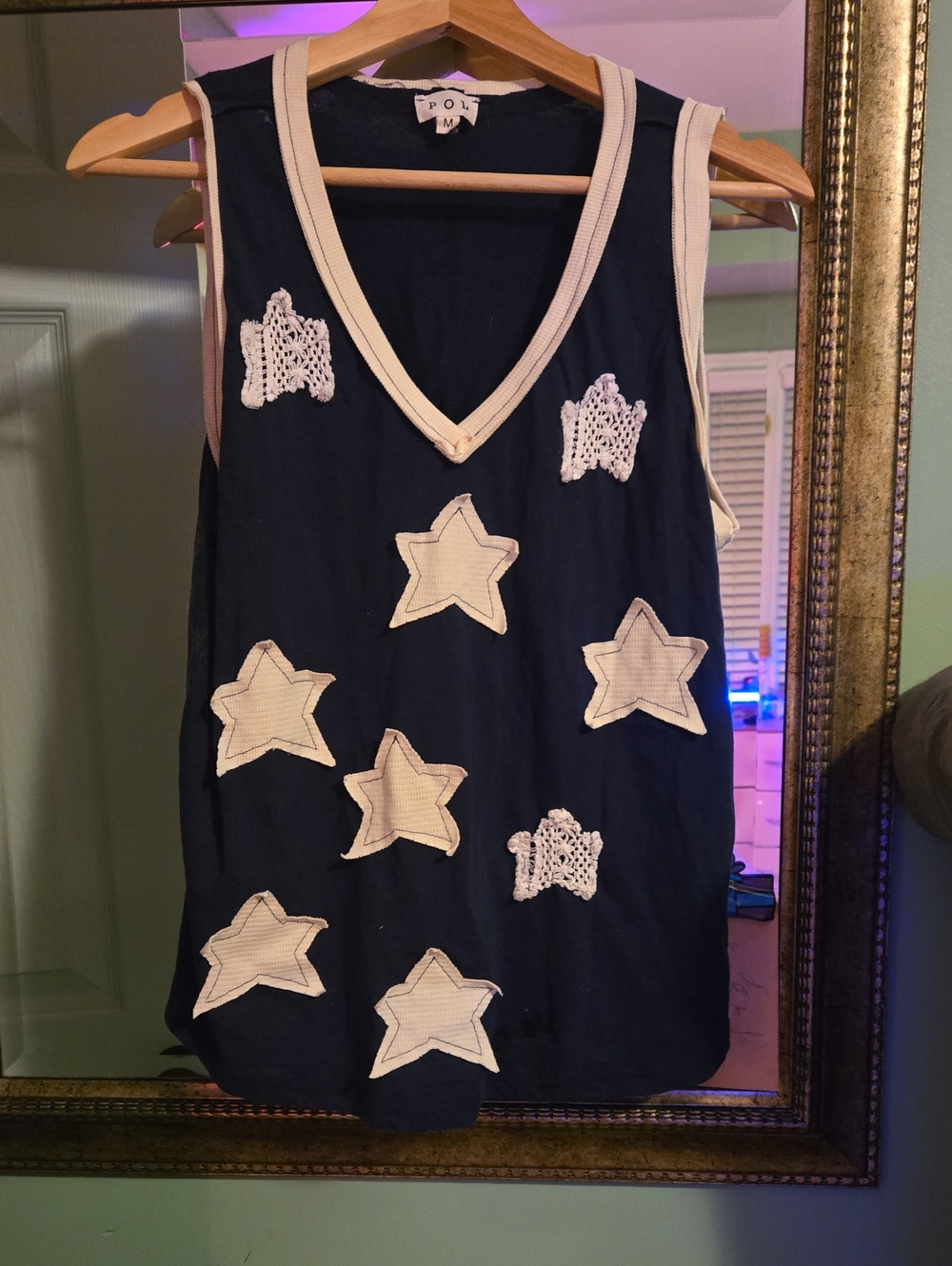 POL Women's Navy Star Appliqué Tank Top